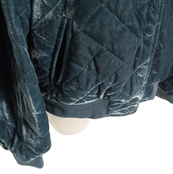 7FAM Diamond Stitch Quilted Bomber Jacket  Crushed Velvet Teal Medium - Picture 5 of 10